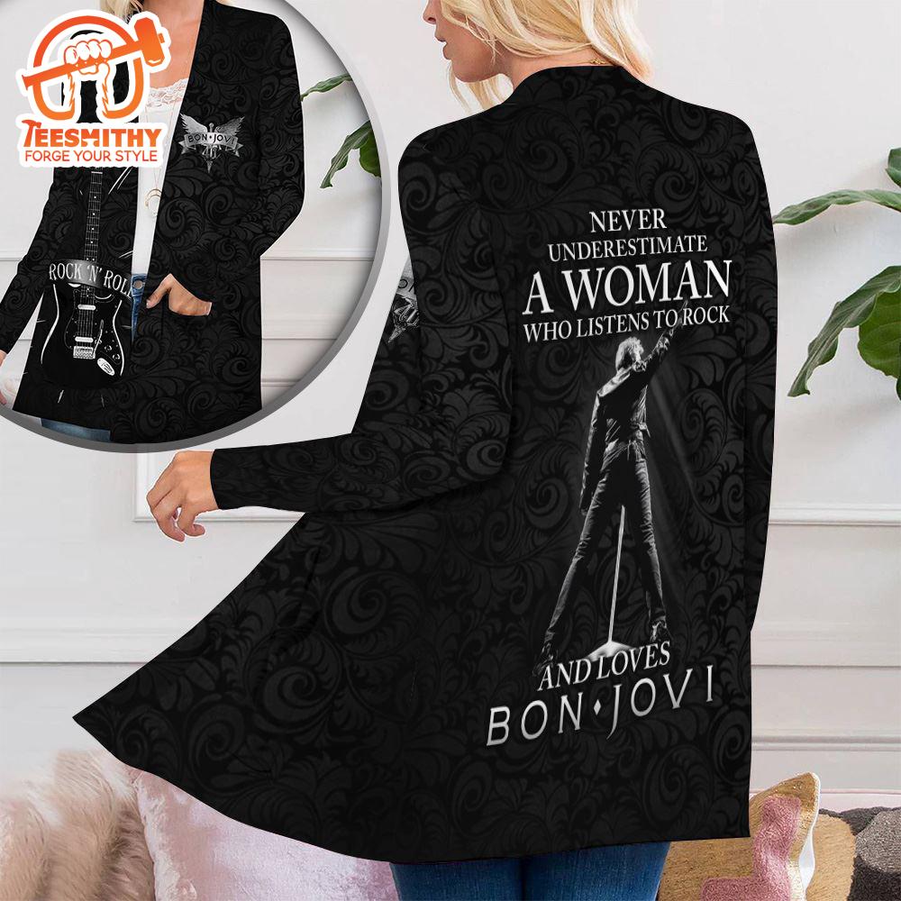 Bon Jovi Women’s Patch Pocket Cardigan For Fans