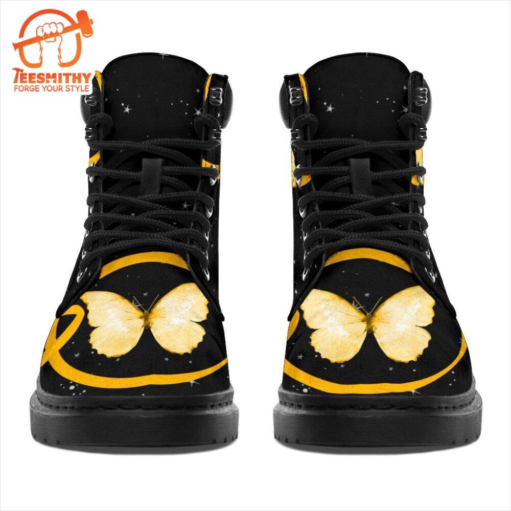 Bone Cancer Awareness Boots Ribbon Butterfly Shoes