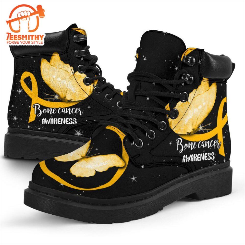 Bone Cancer Awareness Boots Ribbon Butterfly Shoes