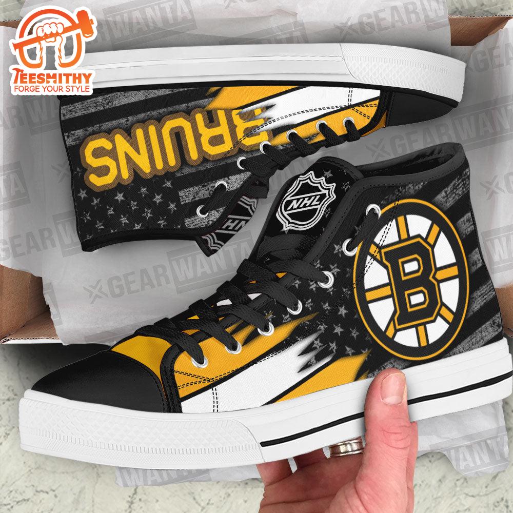 Boston Bruins High Top Shoes Custom American Flag Sneakers