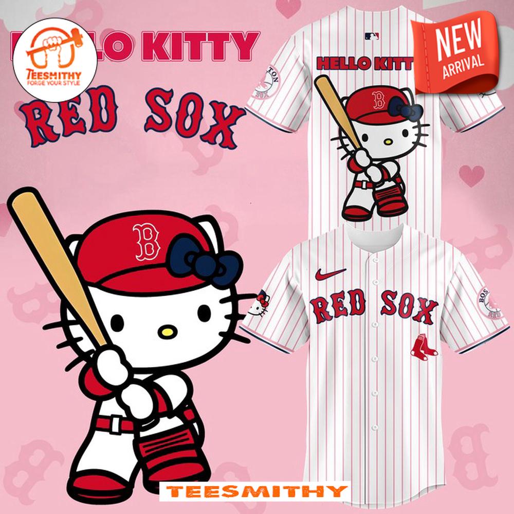 Boston Red Sox Hello Kitty 2024 Pink Stripe Baseball Jersey