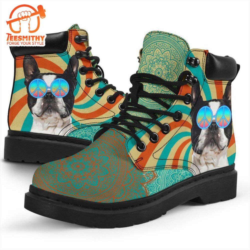 Boston Terrier Dog Boots Shoes Funny Hippie Style