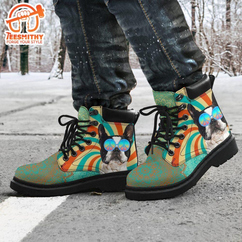 Boston Terrier Dog Boots Shoes Funny Hippie Style