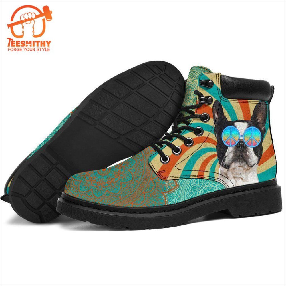 Boston Terrier Dog Boots Shoes Funny Hippie Style