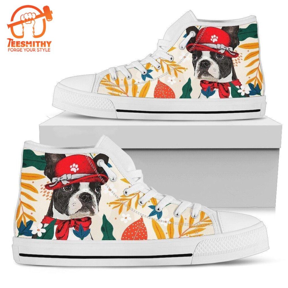 Boston Terrier Dog Sneakers Women High Top Shoes Funny