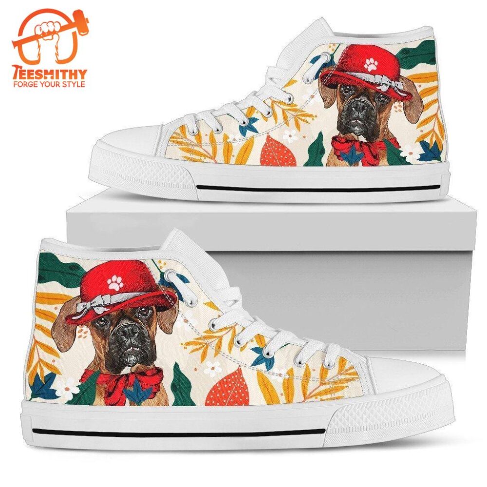 Boxer Dog Sneakers Women High Top Shoes Funny