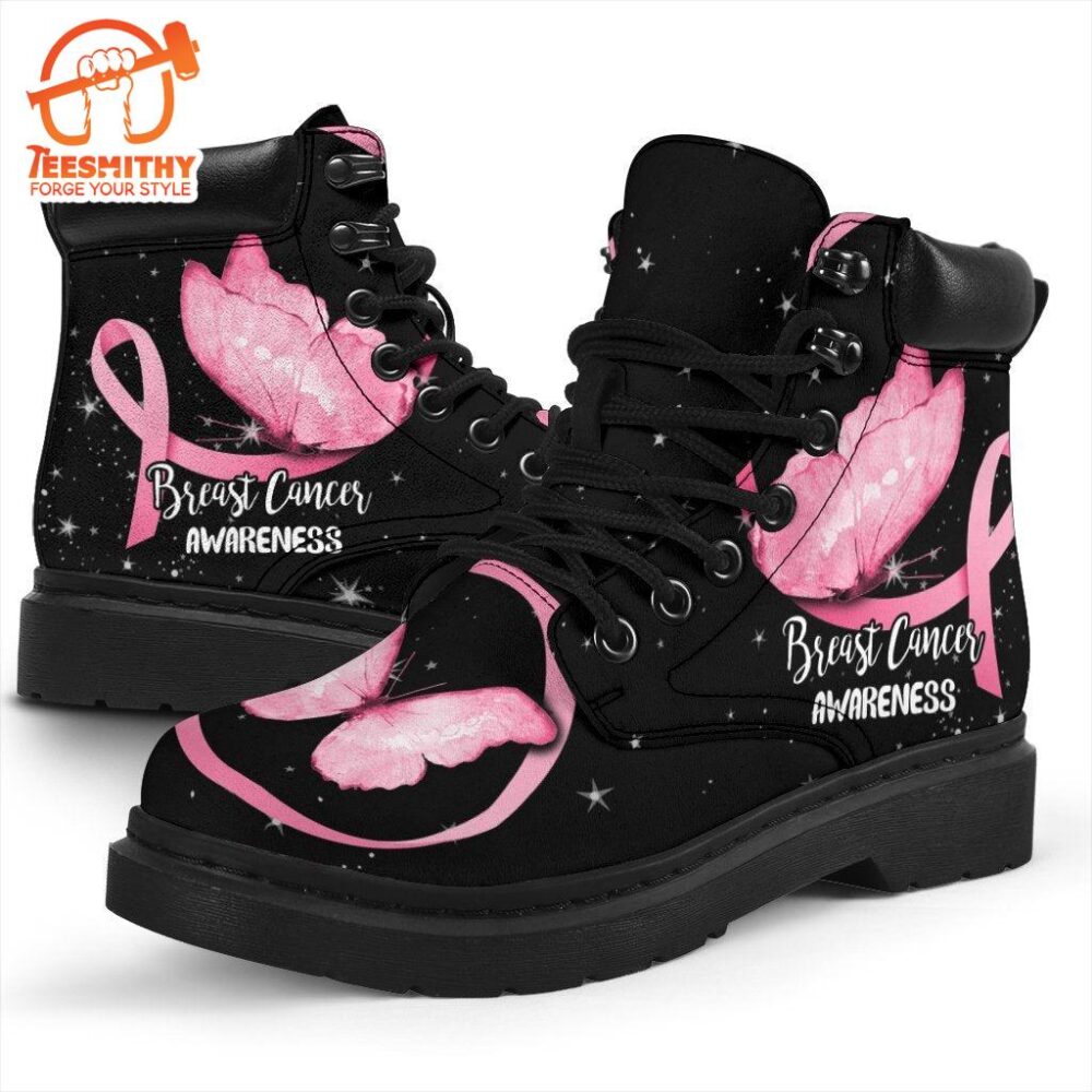 Breast Cancer Awareness Boots Ribbon Butterfly Shoes