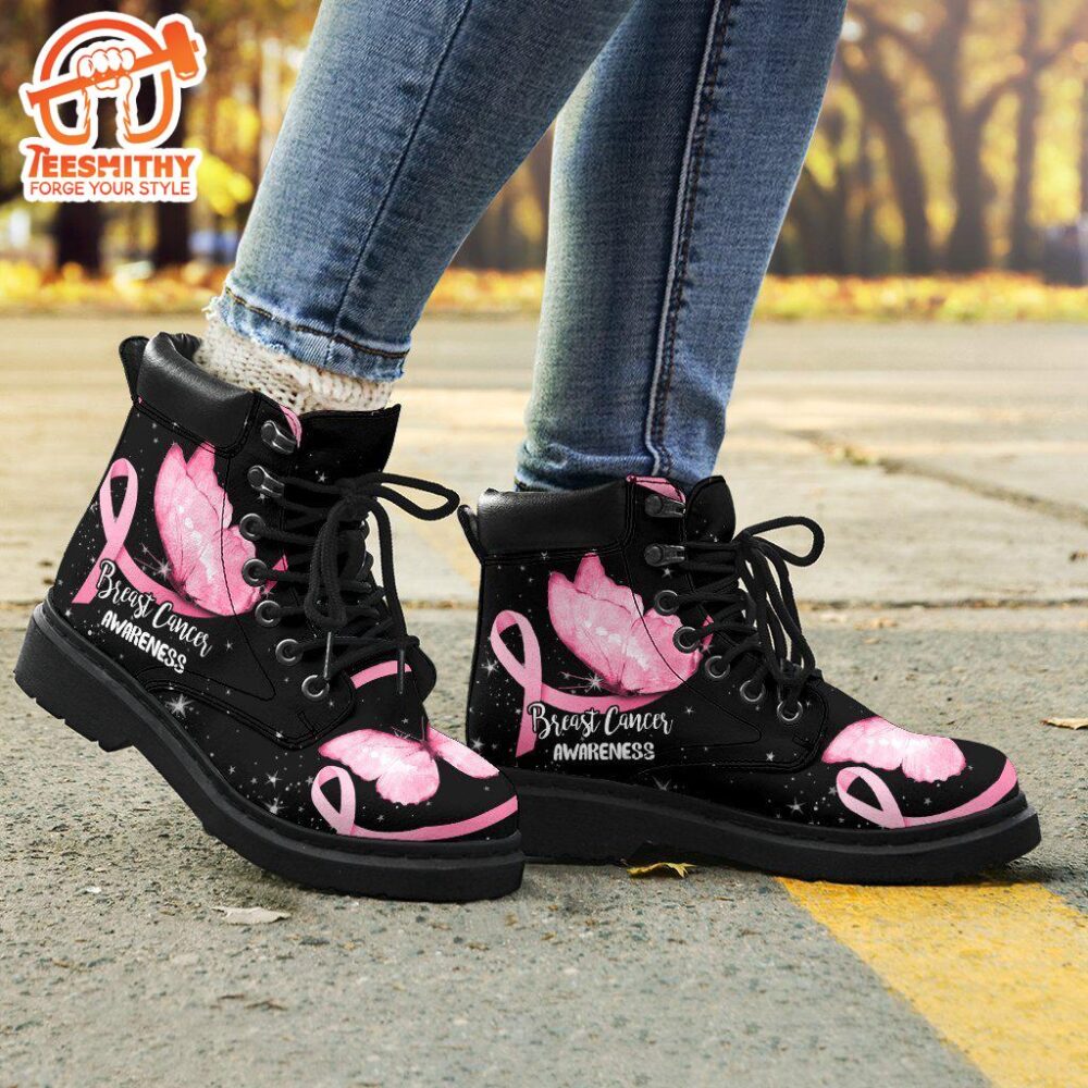 Breast Cancer Awareness Boots Ribbon Butterfly Shoes