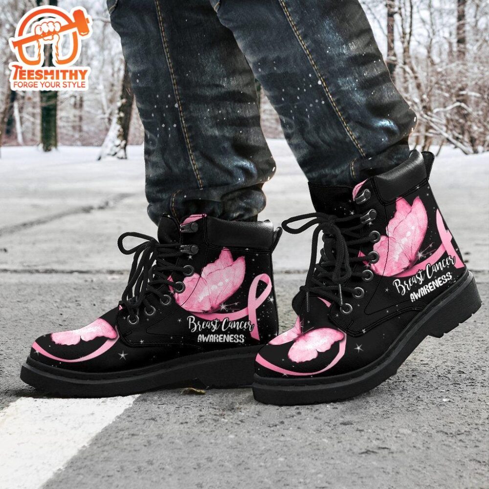 Breast Cancer Awareness Boots Ribbon Butterfly Shoes