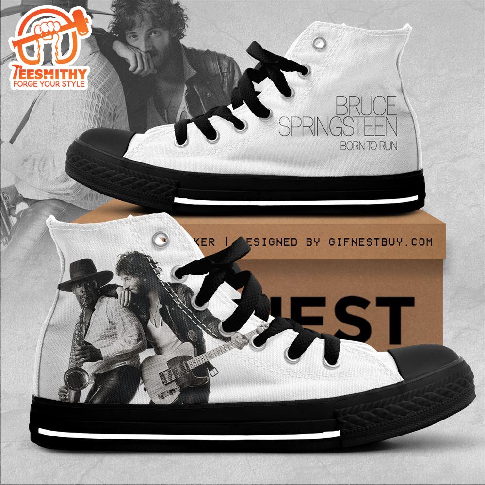 Bruce Springsteen Born To Run White Shoes, Bruce Springsteen High Top Canvas Shoes