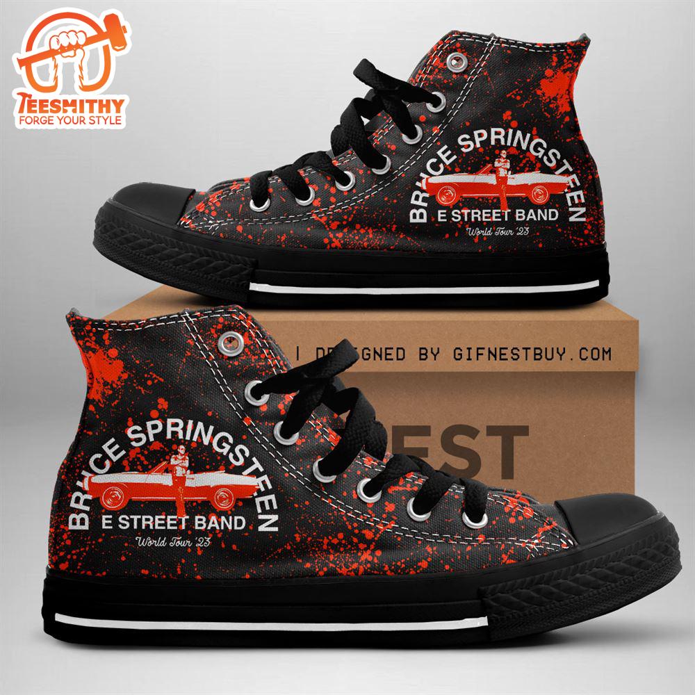 Bruce Springsteen E Street Band Red Shoes, Bruce Springsteen High Top Canvas Shoes