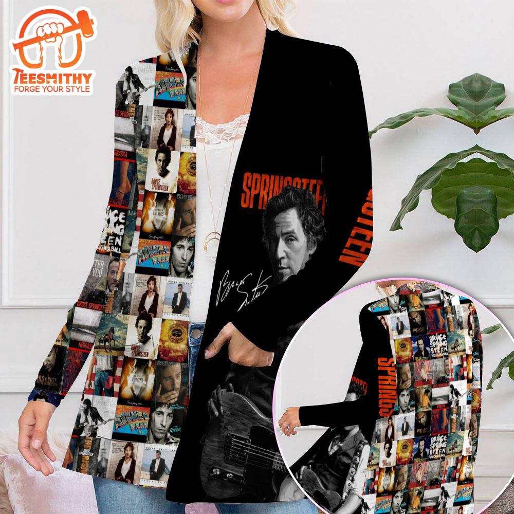 Bruce Springsteen Women’s Patch Pocket Cardigan For Fans