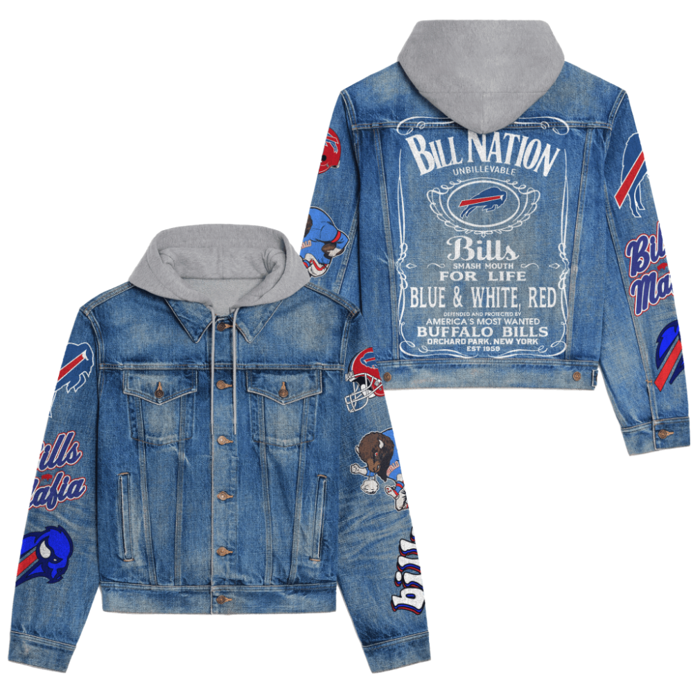 Buffalo Bills Men’s Premium Hooded Denim Jacket For Fans Version 1