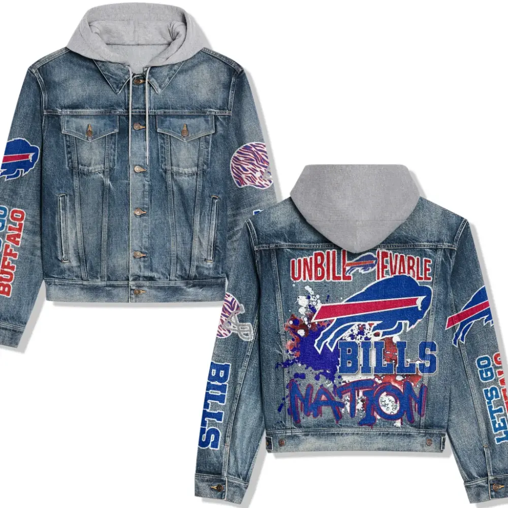 Buffalo Bills Men’s Premium Hooded Denim Jacket For Fans V1