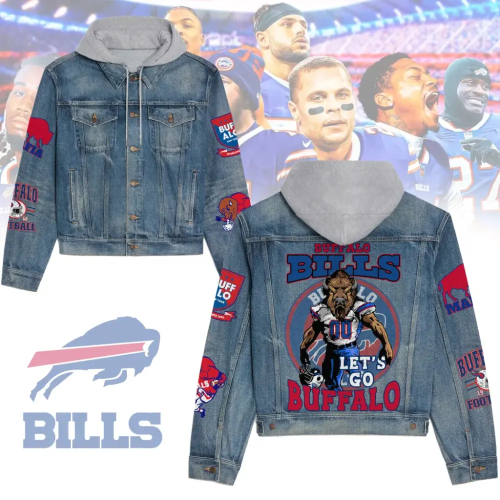 Buffalo Bills Men’s Premium Hooded Denim Jacket For Fans