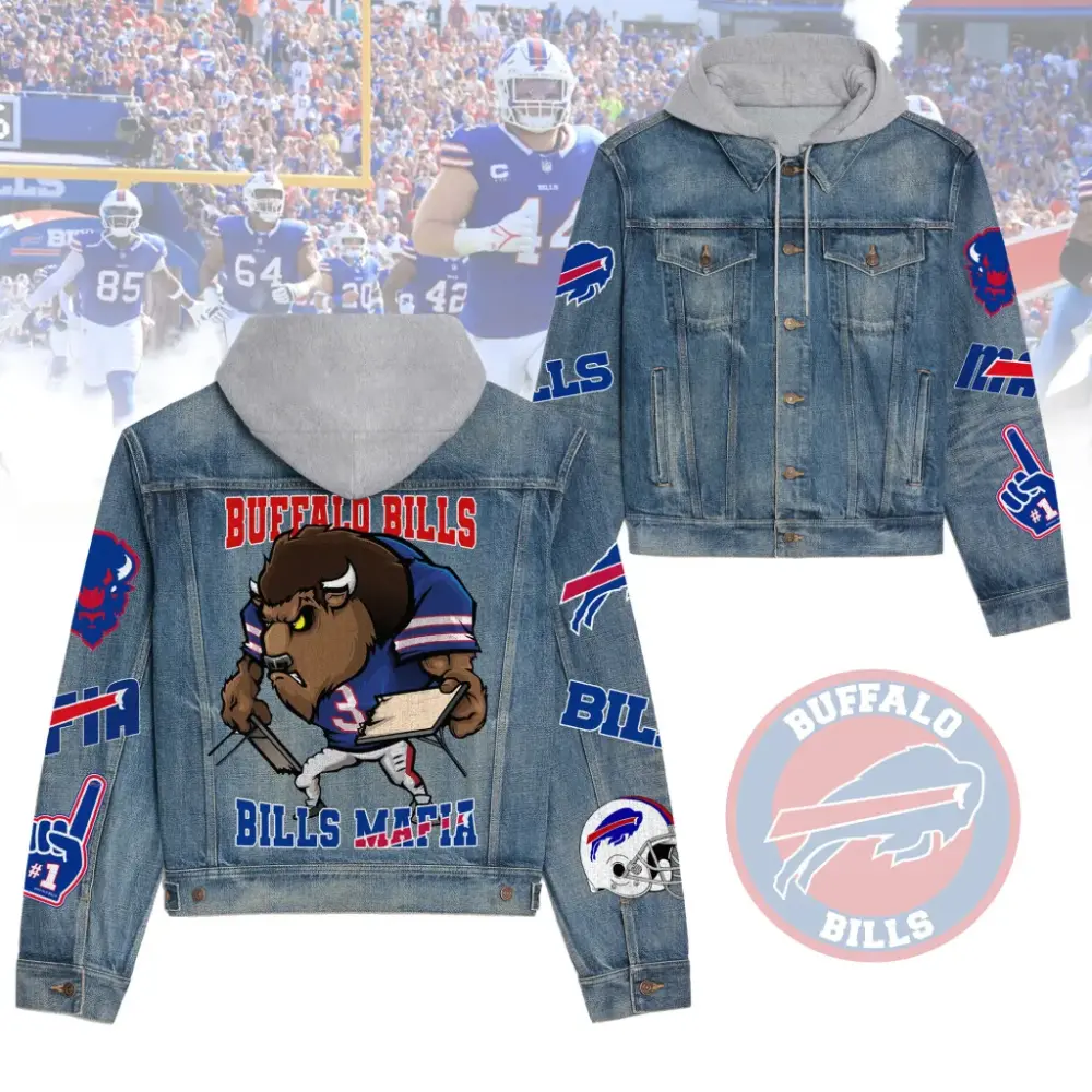 Buffalo Bills Men’s Premium Hooded Denim Jacket For Fans