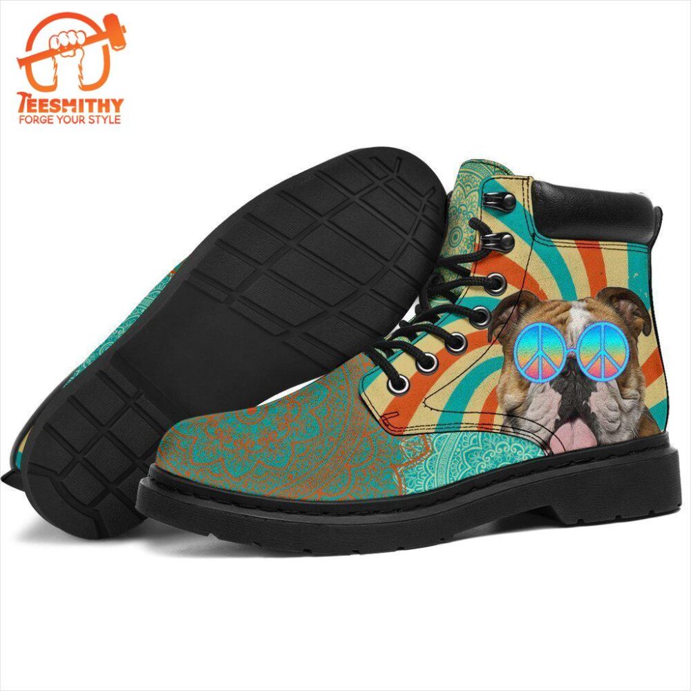 Bulldog Dog Boots Shoes Funny Hippie Style