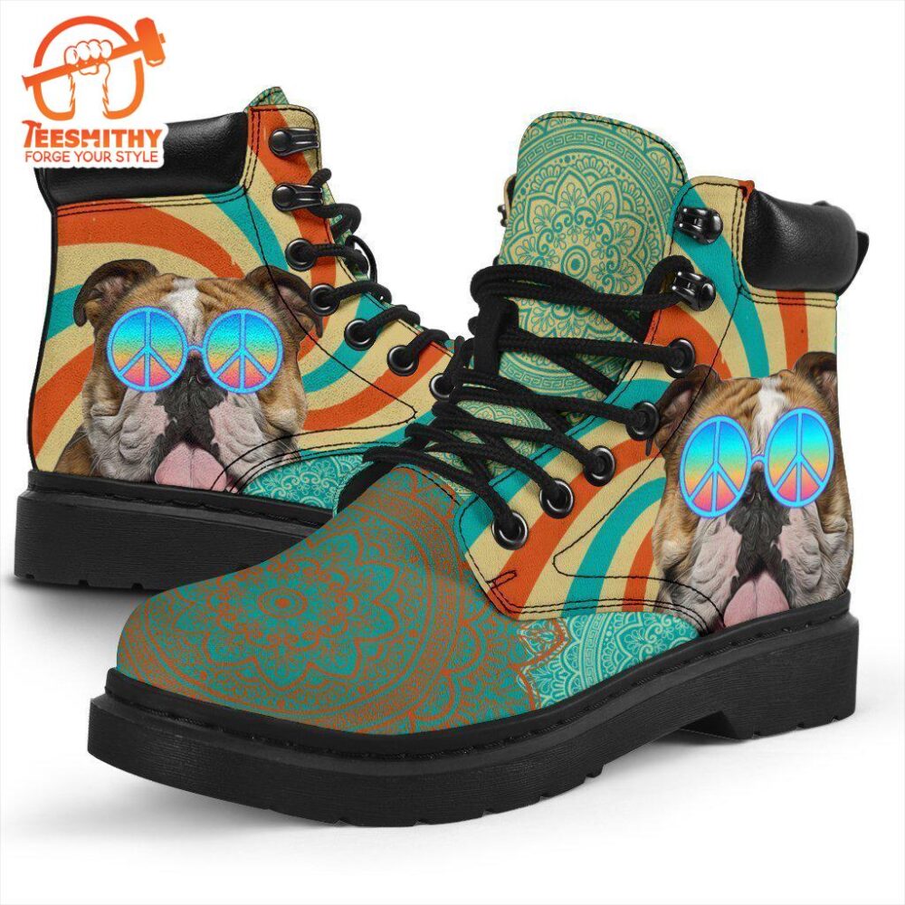 Bulldog Dog Boots Shoes Funny Hippie Style