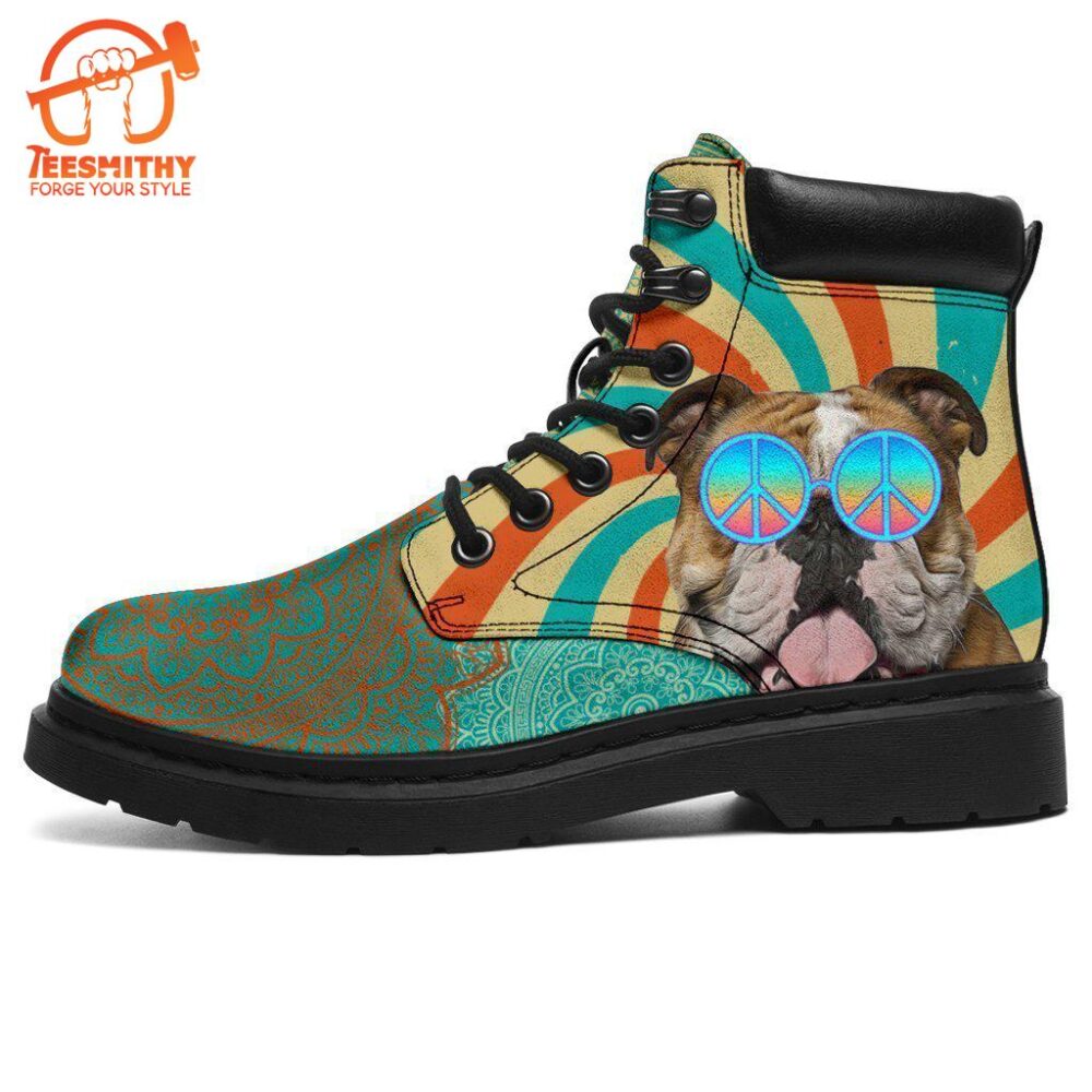 Bulldog Dog Boots Shoes Funny Hippie Style