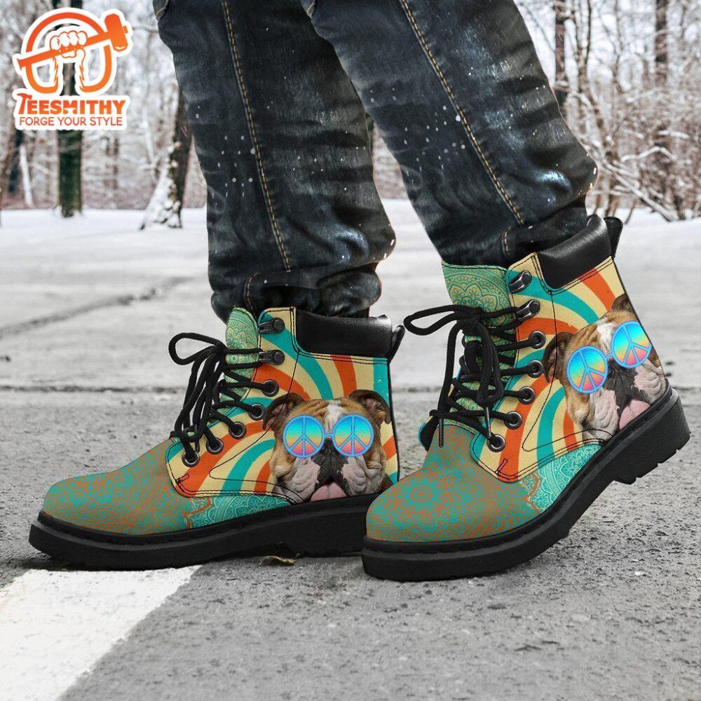 Bulldog Dog Boots Shoes Funny Hippie Style