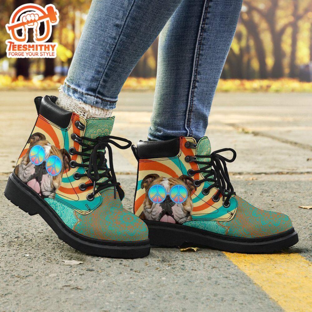 Bulldog Dog Boots Shoes Funny Hippie Style