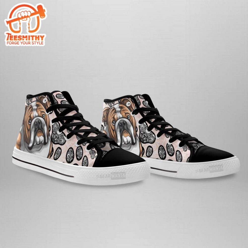 Bulldog High Top Shoes Custom Black And White Mandala