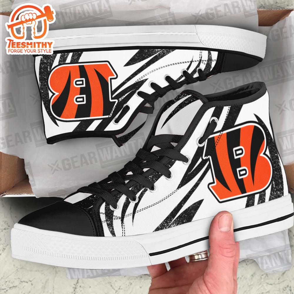 B&W Cincinnati Bengals High Top Shoes Custom Hockey Sport Sneakers