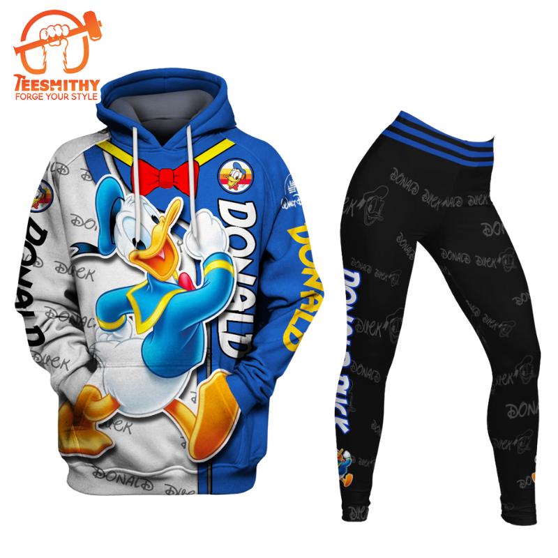 Cartoon Character Donald Duck Hoodie And Leggings Set