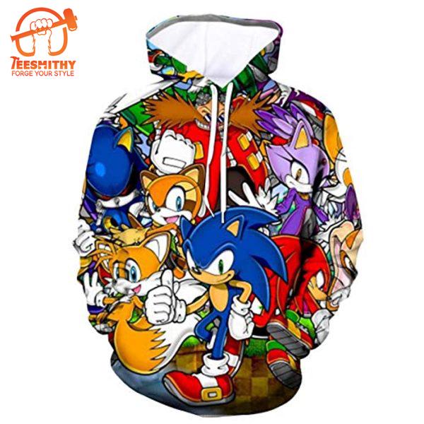 Cartoon Games Sonic – Sonic Knuckles Tails Dr. Eggman All Over Print Hoodie For Teens Men Women