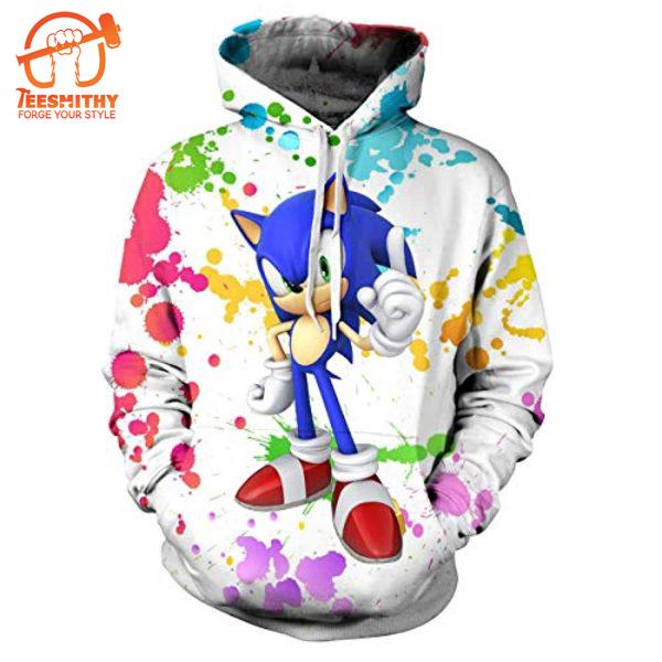 Cartoon Games Sonic – Sonic The Hedgehog Colorful Splash All Over Print Hoodie For Teens