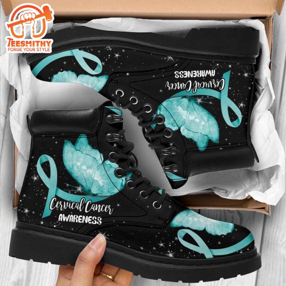 Cervical Cancer Awareness Boots Ribbon Butterfly Shoes