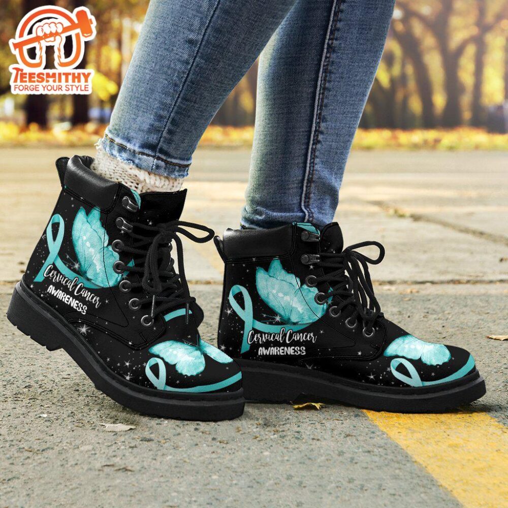 Cervical Cancer Awareness Boots Ribbon Butterfly Shoes