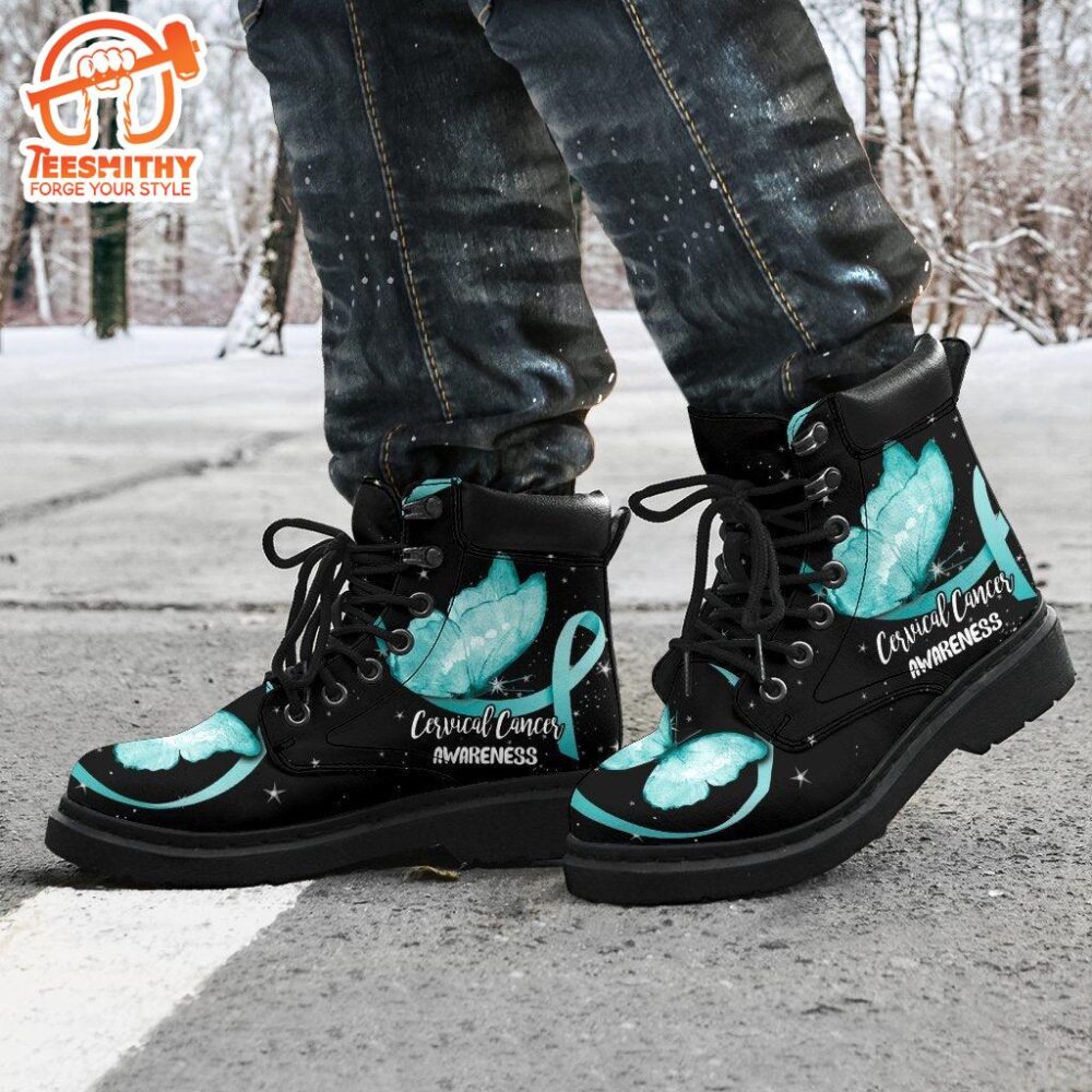 Cervical Cancer Awareness Boots Ribbon Butterfly Shoes