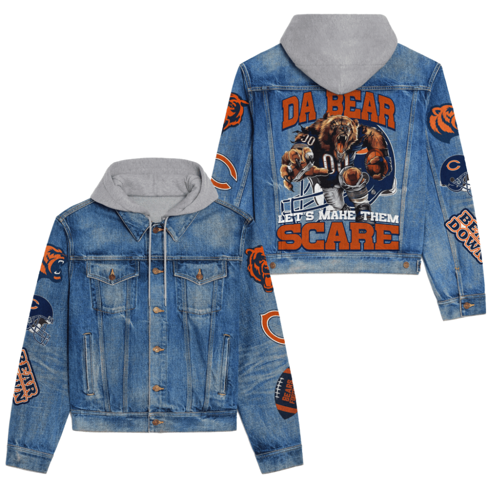 Chicago Bears Men’s Premium Hooded Denim Jacket Version 1