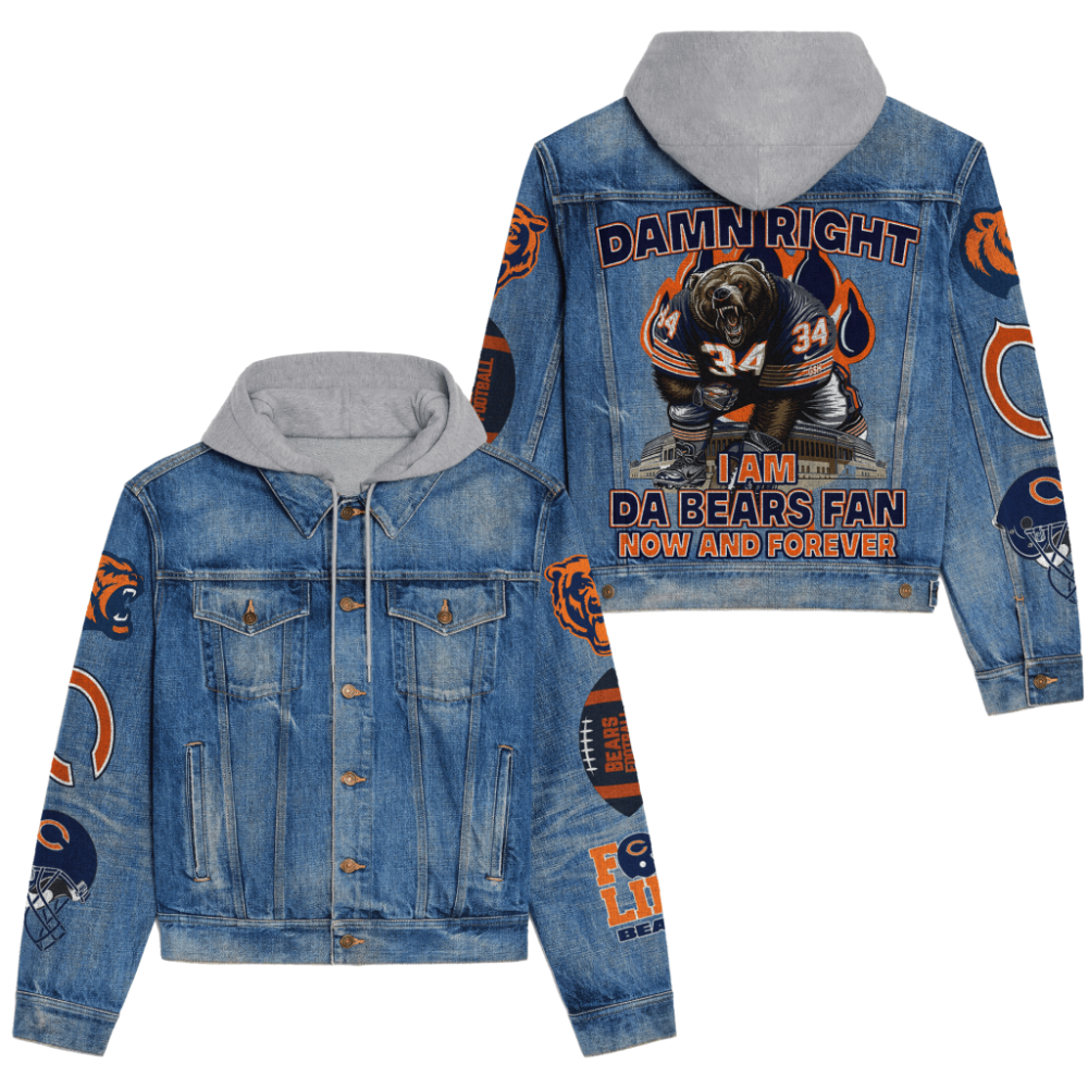 Chicago Bears Men’s Premium Hooded Denim Jacket Version 1