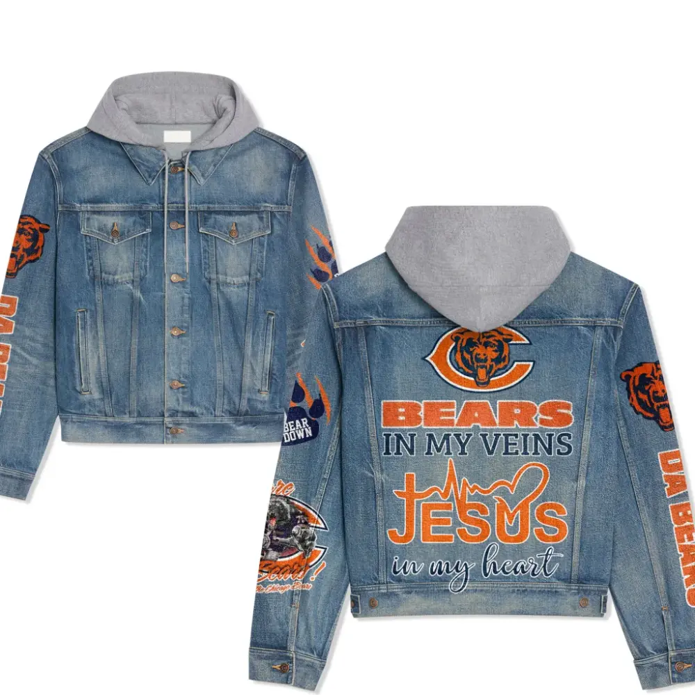 Chicago Bears Men’s Premium Hooded Denim Jacket V1