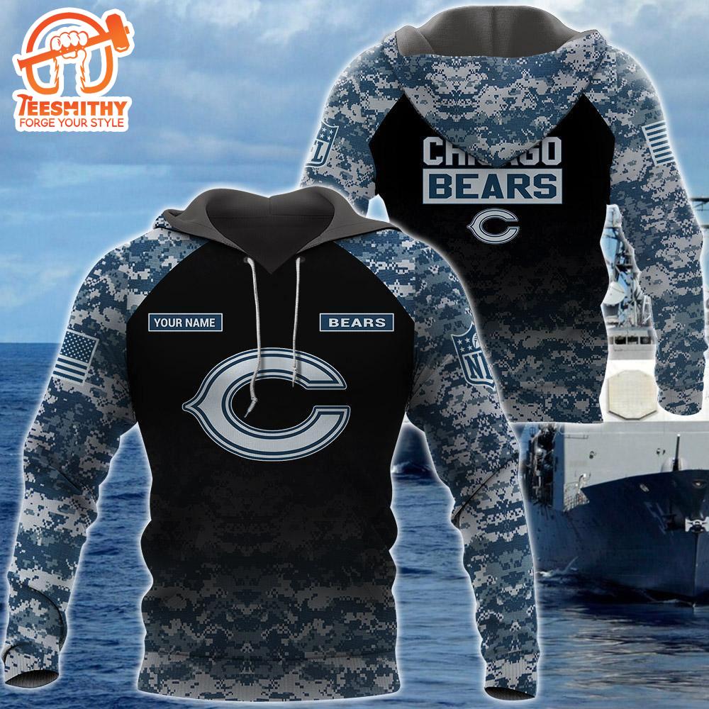 Chicago Bears U.S. Navy NWU Camouflage Cutsom Name Hoodie  Gift Christmas