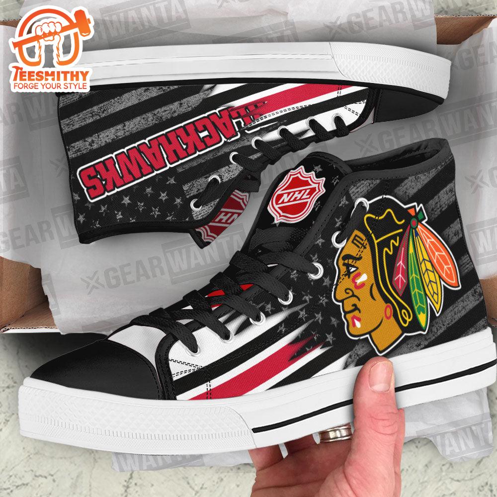 Chicago Blackhawks High Top Shoes Custom American Flag Sneakers