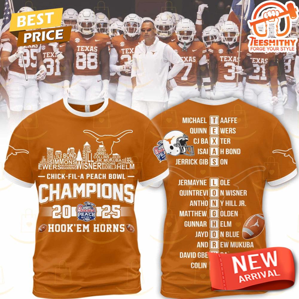 Chick Fil A Peach Bowl 2025 Champions Texas Longhorns Hook Em Horns 3D T-Shirt