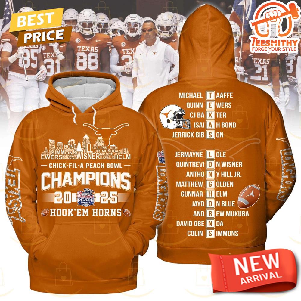 Chick Fil A Peach Bowl 2025 Champions Texas Longhorns Hook Em Horns Hoodie