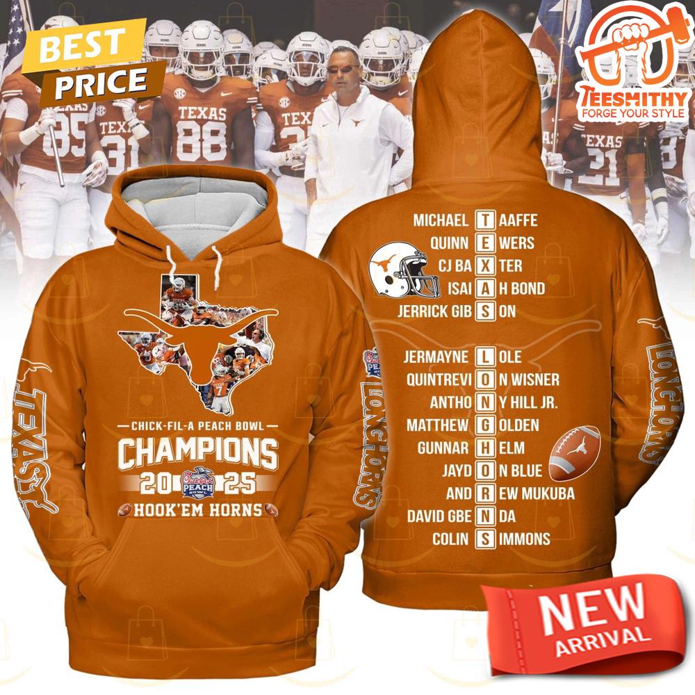 Chick Fil A Peach Bowl Champions 2025 Texas Longhorns Hook Em Horns Hoodie