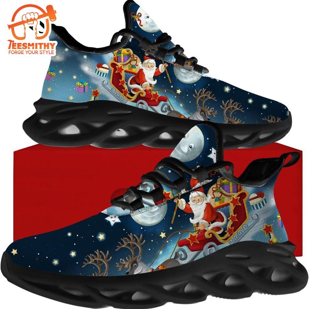 Christmas Running Shoes, Santa Claus And His Reindeer On Christmas Night Max Soul Shoes   Gift Christmas