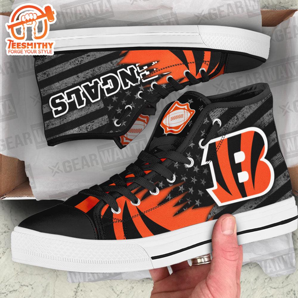 Cincinnati Bengals High Top Shoes Custom American Flag Sneakers