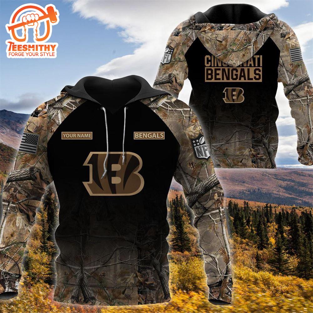 Cincinnati Bengals Personalized Your Name Hunting Camo Hoodie  Gift Christmas