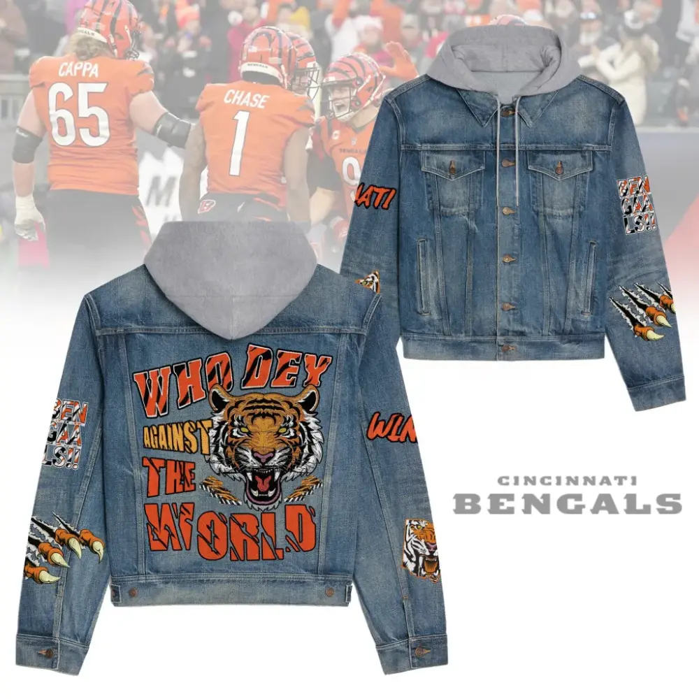 Cincinnati Bengals Premium Hooded Denim Jacket Version 1