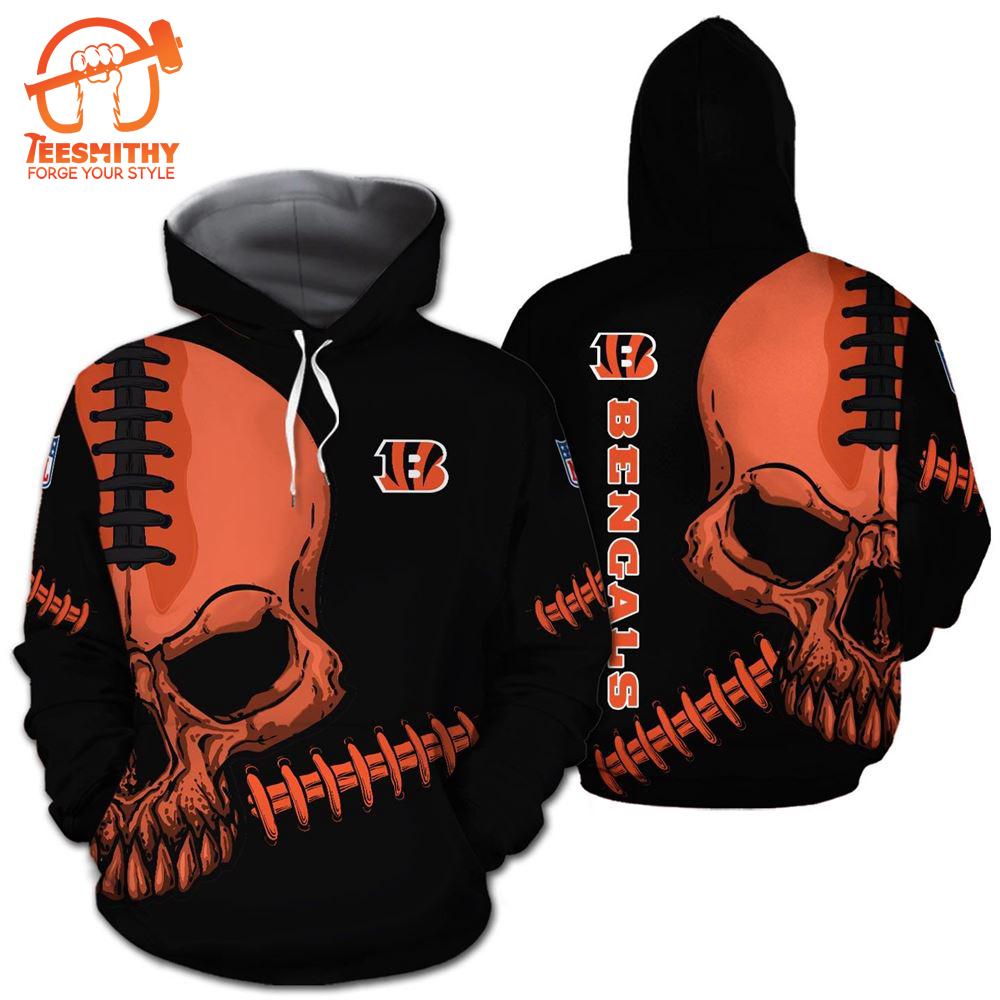 Cincinnati Bengals Skull 3D Hoodie Zip Hoodie, Nfl 3D All Over Print Hoodie