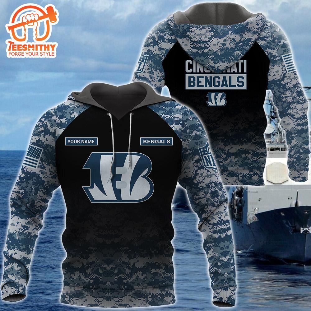 Cincinnati Bengals U.S. Navy NWU Camouflage Cutsom Name Hoodie  Gift Christmas