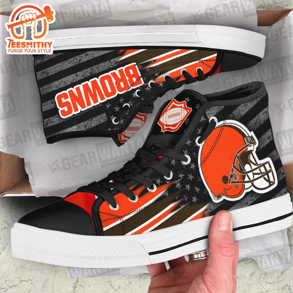 Cleveland Browns High Top Shoes Custom American Flag Sneakers