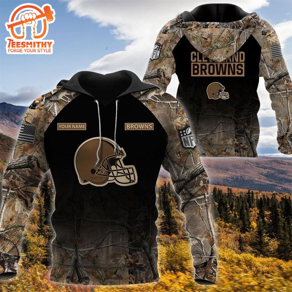 Cleveland Browns Personalized Your Name Hunting Camo Hoodie  Gift Christmas