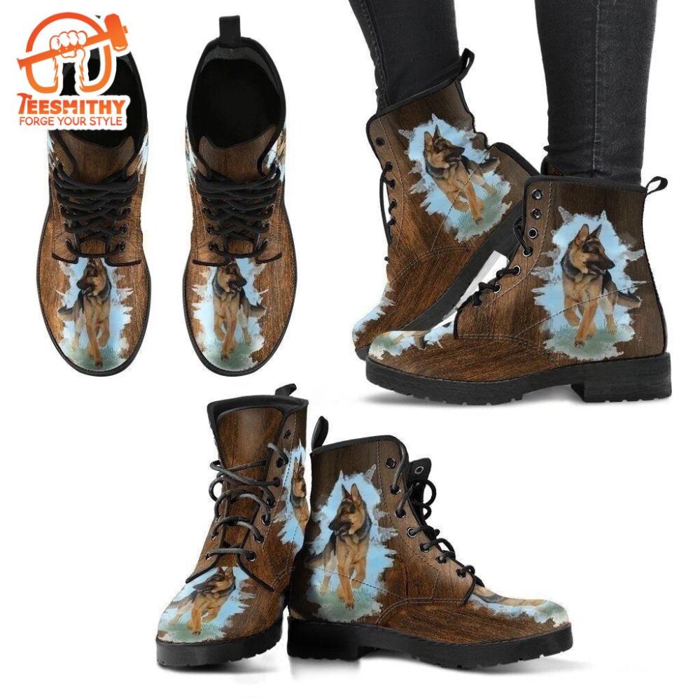 Cool German Shepherd Design Ladies Brown Leather Boots